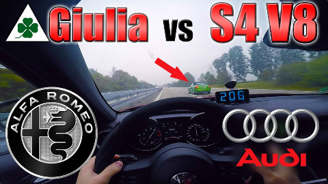 【德国高速】阿尔法罗密欧Giulia QuadrifoglioVS奥迪S4 V8 @Sofronio